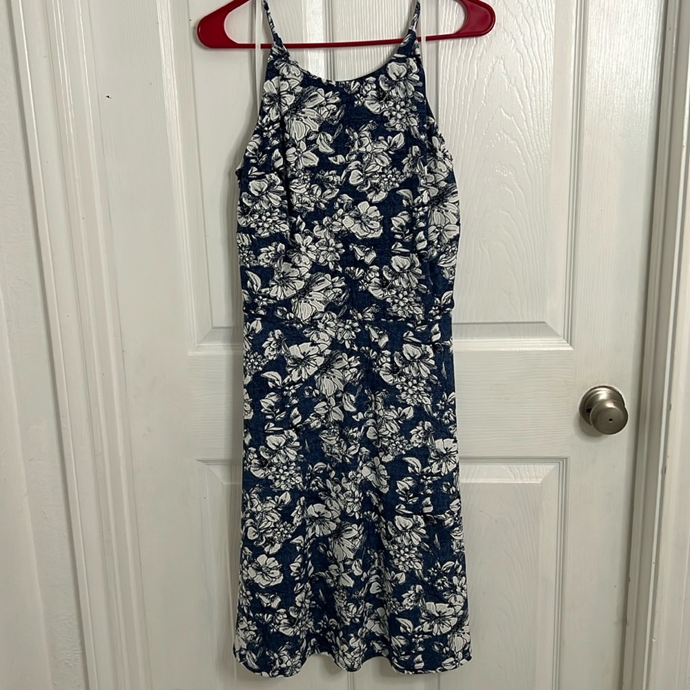 Faux denim halter/razorback midi